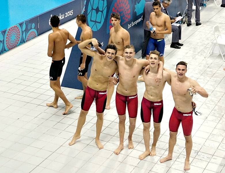 Schwammen zu Bronze über 4x200 m Freistil: Paul Hentschel, Konstantin Walter, Henning Mühlleitner und Moritz Brandt (Foto: DOSB) Schwammen zu Bronze über 4x200 m Freistil: Paul Hentschel, Konstantin Walter, Henning Mühlleitner und Moritz Brandt (Foto: DOSB)