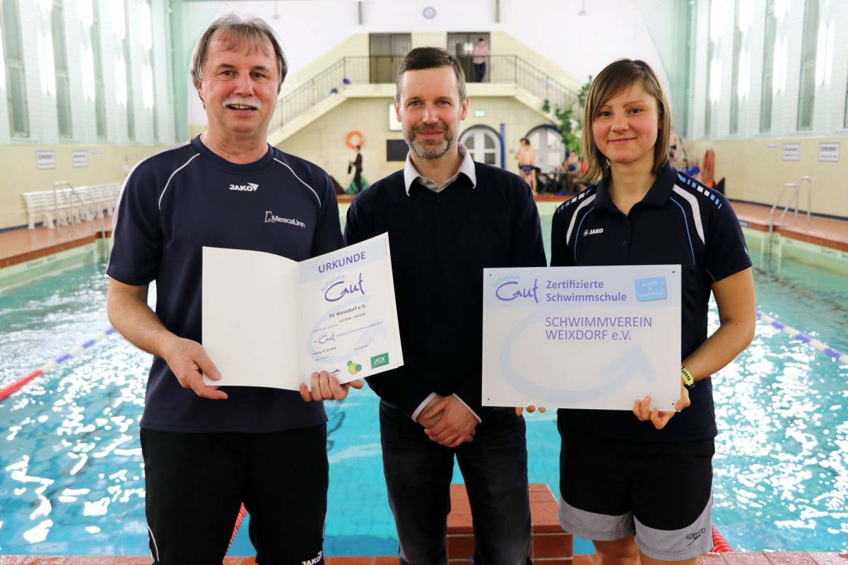 v.l. Vereinsvorsitzender Dr. Steffen Herzog, Geschäftsführer Frank Müller- Steidner, komm. SSV- Fachwartin Masters/Breitensport Mandy Schneider
