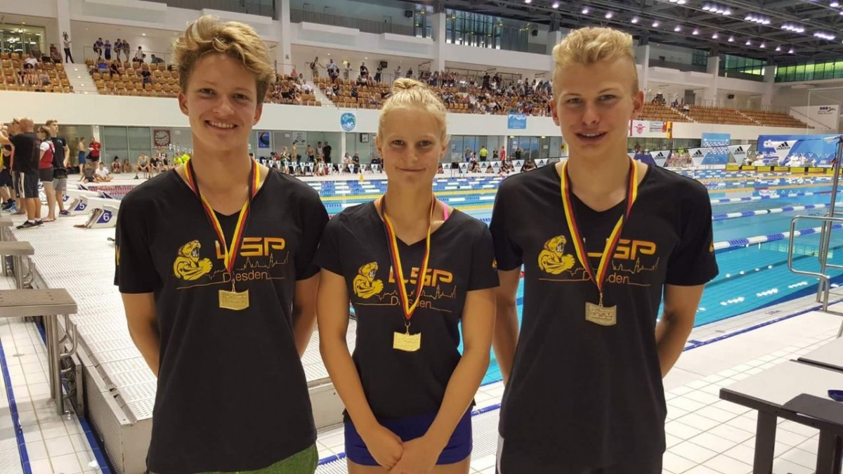 DSC-Erfolgstrio: Gold für Alexandra Arlt und Alexander Eich, Bronze für Rafael Sünkel. (c)Foto:P.Bräunlich DSC-Erfolgstrio: Gold für Alexandra Arlt und Alexander Eich, Bronze für Rafael Sünkel. (c)Foto:P.Bräunlich